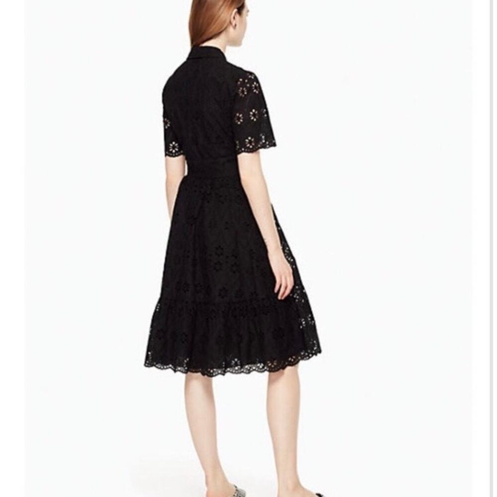 Kate Spade Black Eyelet Flounce Shirt Dress Sz.8 - Picture 4 of 16